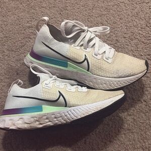 Nike Women's Sneakers - White with Purple and Green Accents